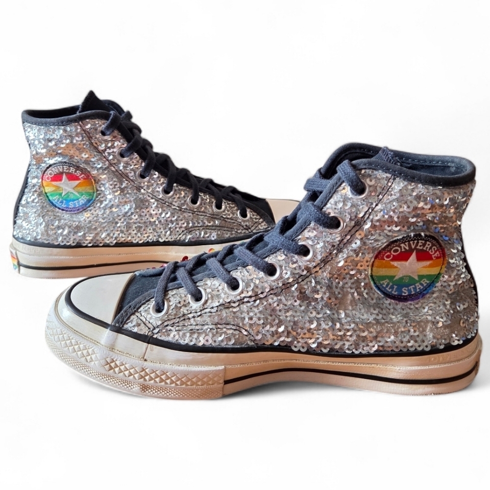 Converse Chuck 70 Pride Diversity Equality Rainbow Sequin High Top Sneakers Sz 8
